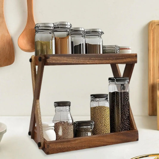 Wood Countertop Shelf Condiment Storage Organizer Kitchen Rack