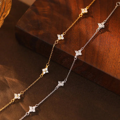 925 Silver Plated Four Leaf Flower 18k Gold Zircon Bracelet For Women Temperament Exquisite Adjustable Link Chain Jewelry Gifts