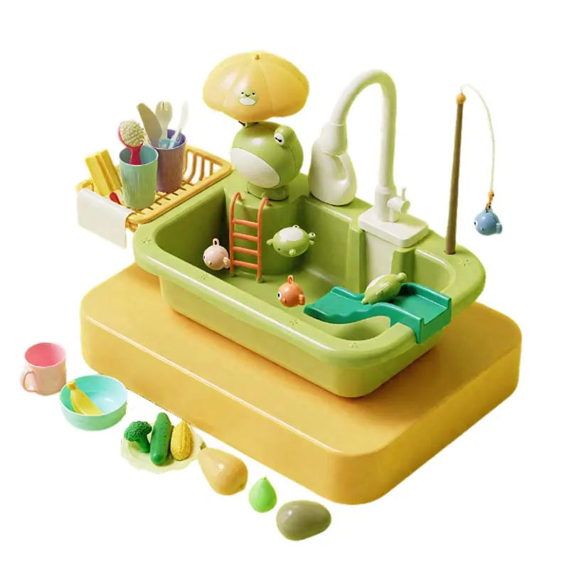 Kids Kitchen Sink Dishwasher Play Set Toys Water Running Pretend Food Fishing Toys Role Play Kids Birthday Gifts Imaginative Fun
