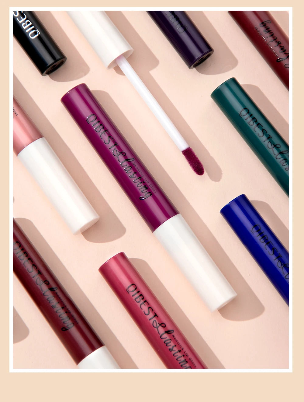 QIBEST 24 Colors Liquid Lipstick Ultra Matte Velvet Long Lasting Women Beauty Red Nonstick Cup Waterproof Lip Gloss Nude Makeup