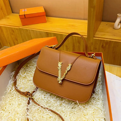 Women's Fashion Crossbody Bag PU V-Logo Flap Purse Large Capacity Magnetic Closure Adjustable Strap Waterproof for Daily Use