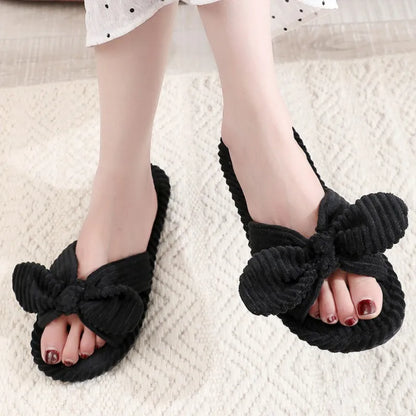 Summer House Slippers for Women Corduroy Cross Bow Indoor Slippers Slip On Bedroom Shoes with Soft Memory Foam Anti-Skid Shoes
