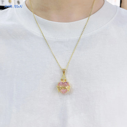 MHS.SUN Gold Plated Sacred Heart of Jesus Cross Necklace Red Zircon Religious Catholic Pendant Necklaces For Women Girls Jewelry