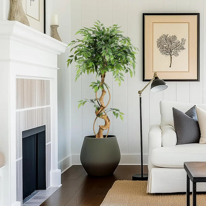 Ficus Tree Artificial, 4FT/5FT/6FT Artificial Plants Indoor in Sturdy White Pot,Indoor Faux Green Tree for Home Decor Indoor