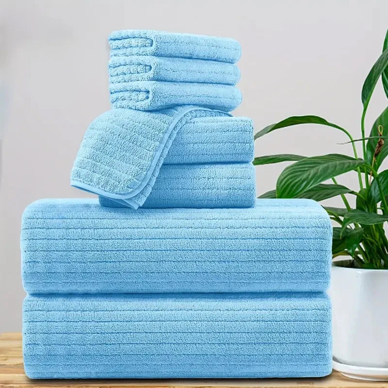 8 Pcs Bath Towel Set - Included 4 Washcloths, 2 Face Towels & 2 Bath Towels - Absorbent & Quick Dry, Ideal for Bathroom, Gym