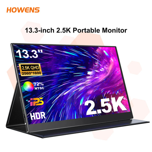 HOWENS Portable Monitor 13.3 inch 2560*1600 60Hz IPS Screen Gaming Monitor Display Super Thin for Switch Xbox PS PC Phone Laptop