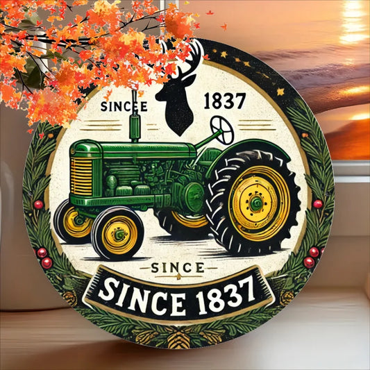 Antique Green Tractor Metal Sign, Wall Hanging Decor, No Electricity Needed, Ideal for Entryway,Kitchen - Since 1837 Design