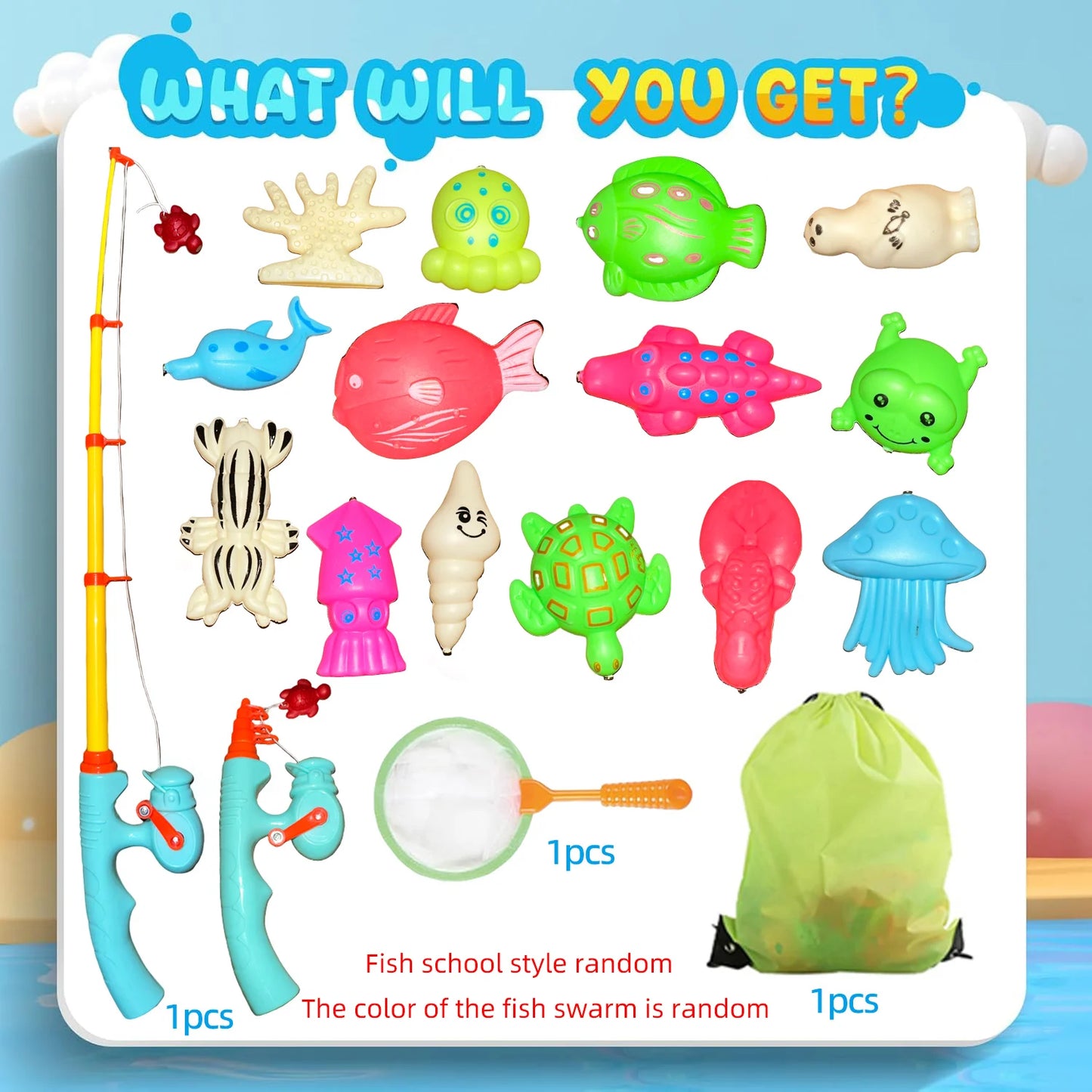 Kids Fishing Toy Set Play Water Toys for Baby Magnetic Rod and Fish with Inflatable Pool Outdoor Sport Puzzle Toys for Children