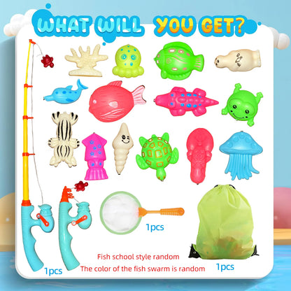 Kids Fishing Toy Set Play Water Toys for Baby Magnetic Rod and Fish with Inflatable Pool Outdoor Sport Puzzle Toys for Children