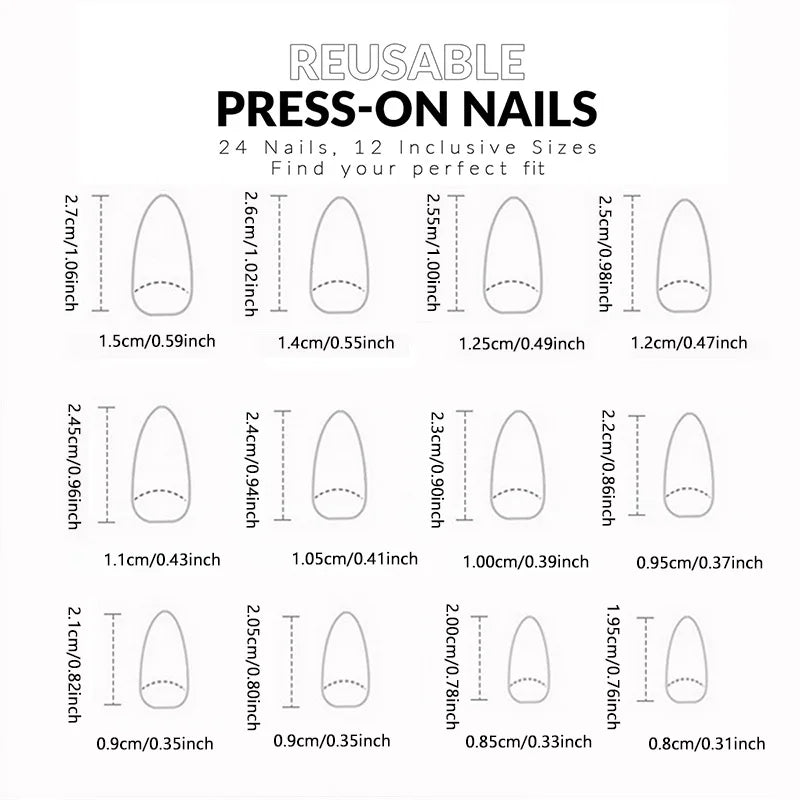 24 fake nails, duck nails almond nails fashionable wearable nails, ladies press nails, including 1 nail glue and 1 nail file