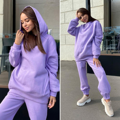Women Tracksuit Autumn Winter Warm Hoodies Top Suits Casual Hooded Sweatshirts And Jogging Pants Outfits Sweatpants 2 Piece Sets