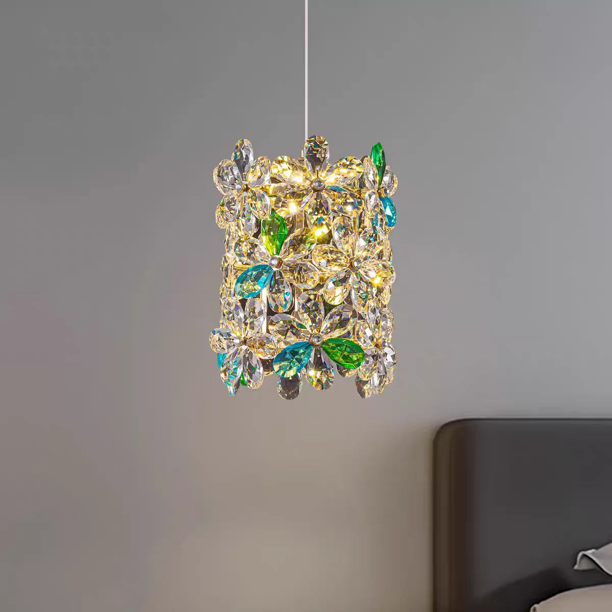 Bedroom Bedside Lamp Crystal Small Chandelier French Flower Light Luxury Entrance Cabinet Restaurant Cloakroom Hanging Line Lamp