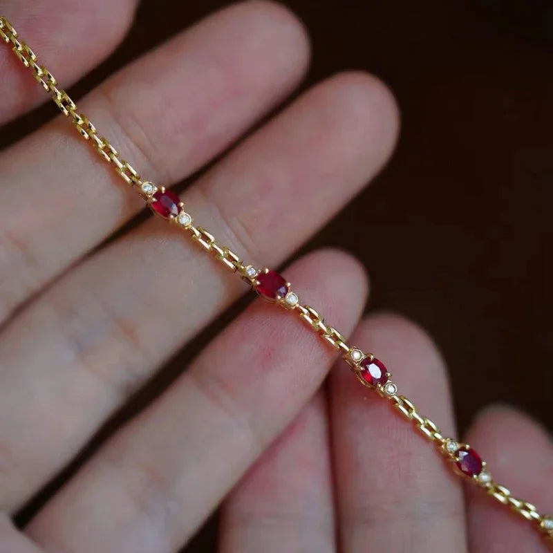 New in light luxury silver inlaid ruby diamond bracelet for women charm chain fine section exquisite high-end engagement jewelry