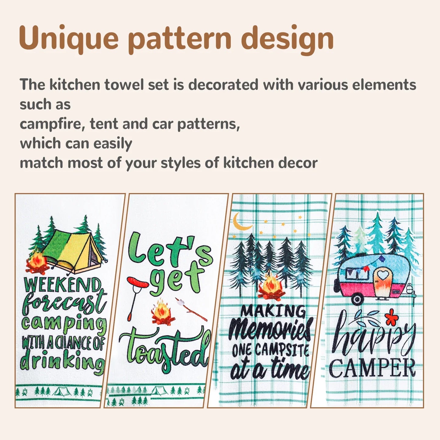 4/6Pcs Kitchen Towels Microfiber Camping Dish Towels 60x40cm Camper Hand Towels with Funny Sayings for Kitchen Bathroom Home