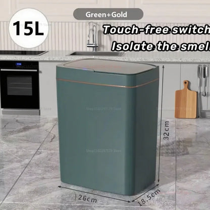 15L Non Contact Smart Sensor Trash Can Automatic Bagging Electric Bathroom Trash Bin Wireless White Smart Home Kitchen Disposal