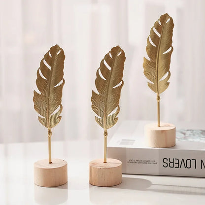 1pc Golden Ginkgo Leaf Feather Metal Model Figurines Manual Desktop Crafts Ornaments Photo Props Statues Sculptures Home Decor