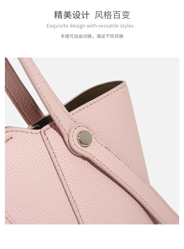 Designer PU Leather Bucket Bag Women Fashion Two-in-One Shoulder Crossbody Top Handle Convertible Purse High Quality