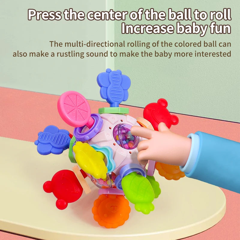 Montessori Baby Teething Toys Sensory Chew Teething Ball Rattle Grasping Activities Babies Toys for 0-18 Months Girls Boys Gifts
