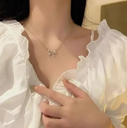 Shiny White Bowknot Rings Female Girls Korean Exquisite Jewelry Open Ring with Shiny Bow Tie Zircon for Party Lovers Gifts