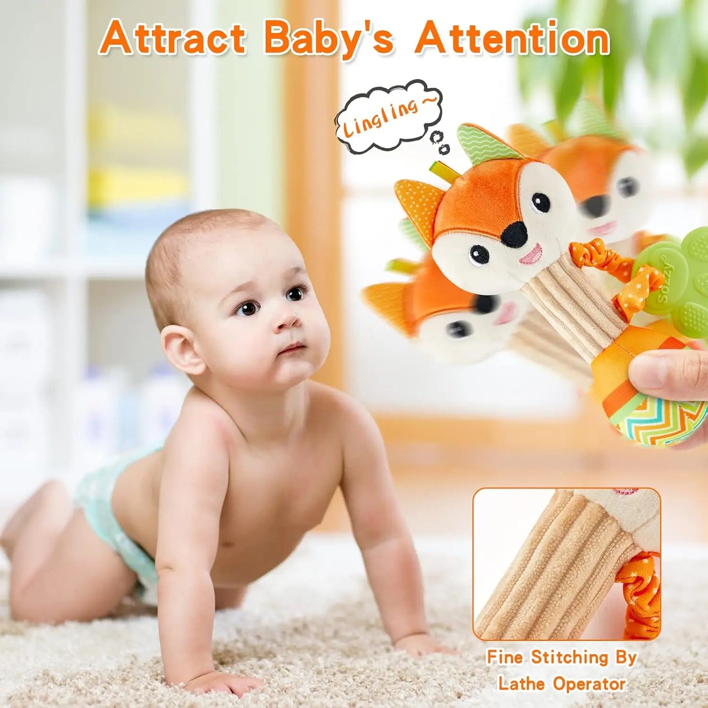Baby Rattles Soft Hand Grab Sensory Shaker Teething Toys for BabiesSensory Plush Animal Toys for 0 12 Months Newborn Toys Gifts