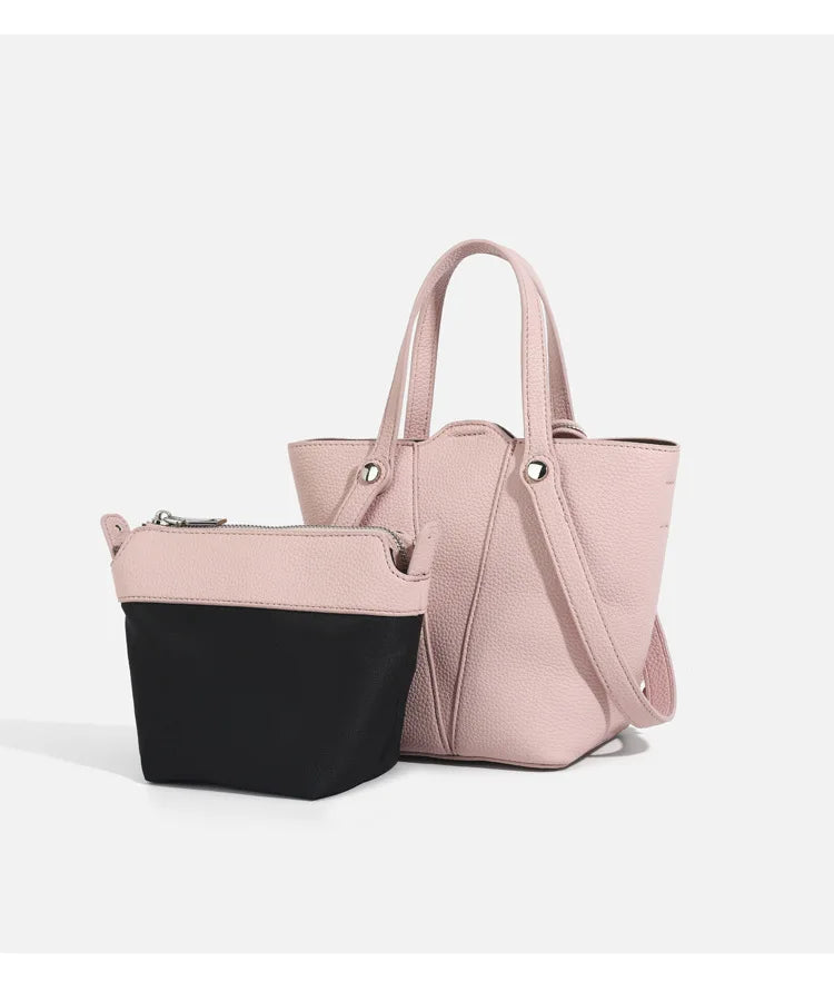 Designer PU Leather Bucket Bag Women Fashion Two-in-One Shoulder Crossbody Top Handle Convertible Purse High Quality