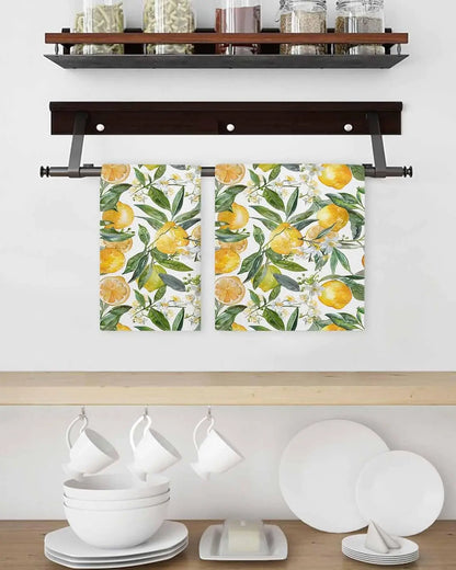 Summer Lemon Flower Kitchen Dish Towels Set Cleaning Supplies Microfiber Dish Drying Towels Hand Towels Kitchens Accessories