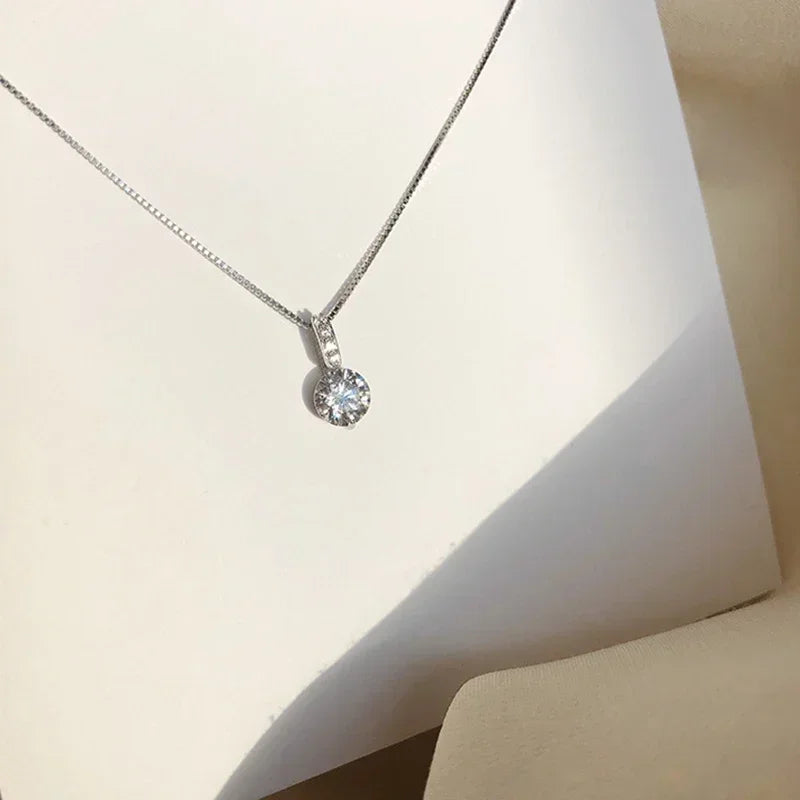 New Women 925 Sterling Silver Jewelry Zircon Fine Round Pendant Necklace Fashion Rhinestone Clavicle Chain Neck Birthday Gift