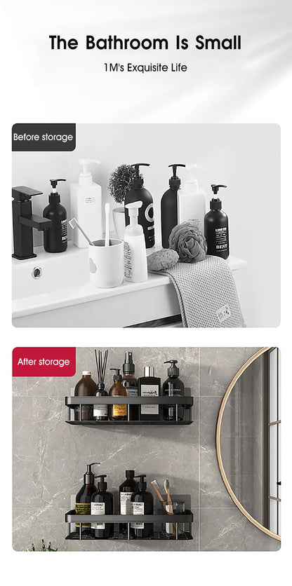 Bathroom Storage Rack No Drill Shelves Wall Mount Corner Shelf Shower Holder For WC Shampoo Organizer Bathroom Accessories