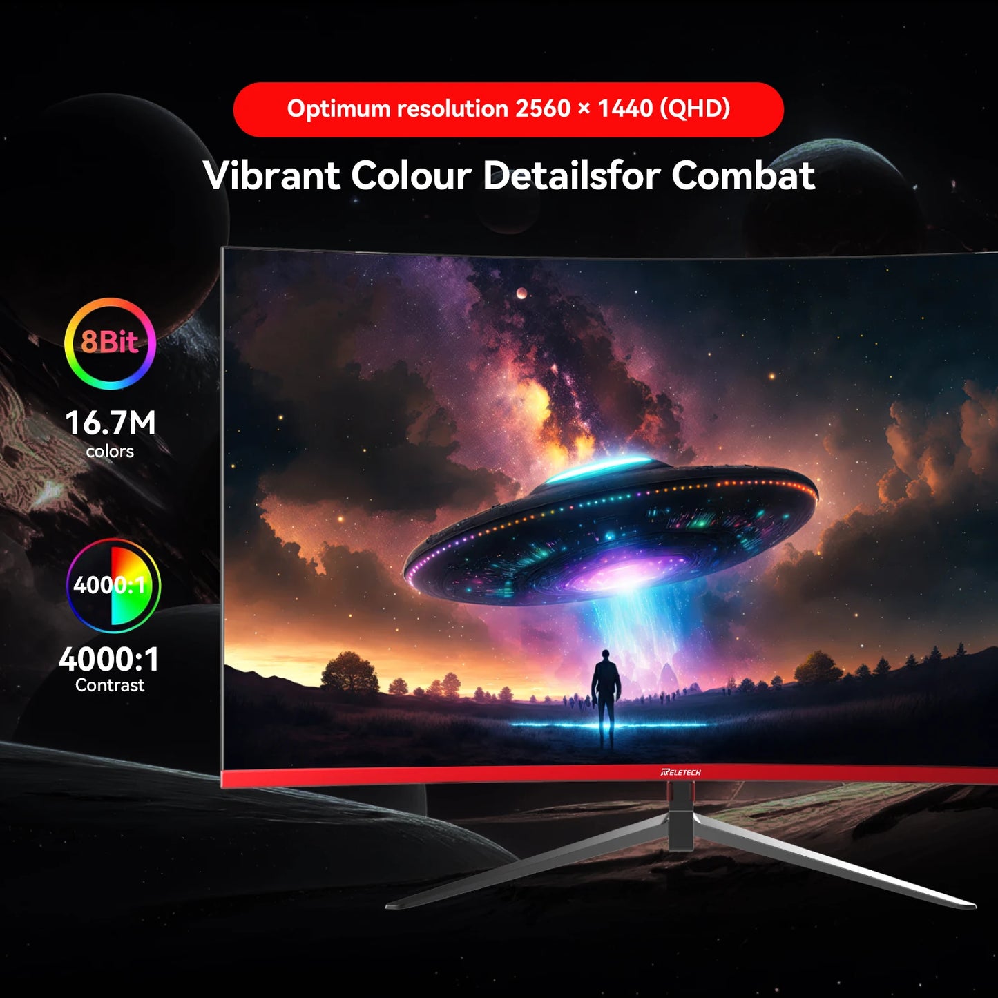 Reletech G27X Flex Pro Monitor 27" Gaming Curved 2560x1440 QHD 180Hz HDMI x2 DP x2 1800R 72% sRGB Adaptive Sync