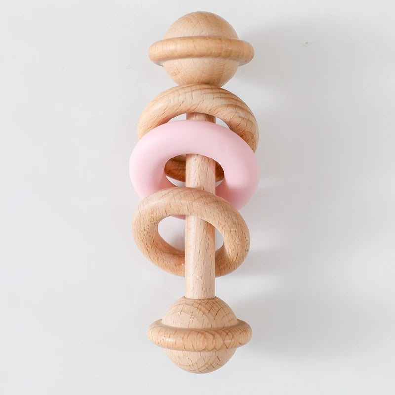 Baby Toys Wooden Rattles Silicone Ring Baby Rattles and Mobiles 0 12 Months Sensory Toys for Baby  Wooden Teether for Baby Gifts