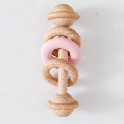 Baby Toys Wooden Rattles Silicone Ring Baby Rattles and Mobiles 0 12 Months Sensory Toys for Baby  Wooden Teether for Baby Gifts