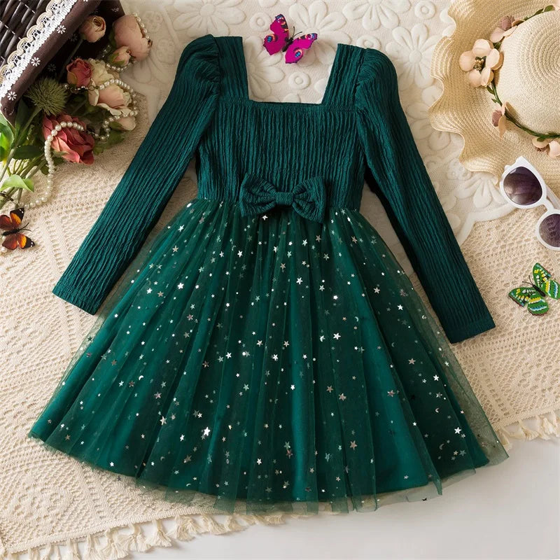 Elegant New Girl Embroidery Flower Girl Dresses for Wedding Autumn Winter Long Sleeve Princess Birthday Party Clothing 3-8Yrs