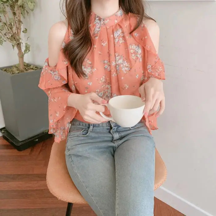 Fashion Woman Off Shoulder Blouse Shirts For Women Stylish Top long Sleeve Female Tops Elegant Chiffon Mujer Woman Clothes