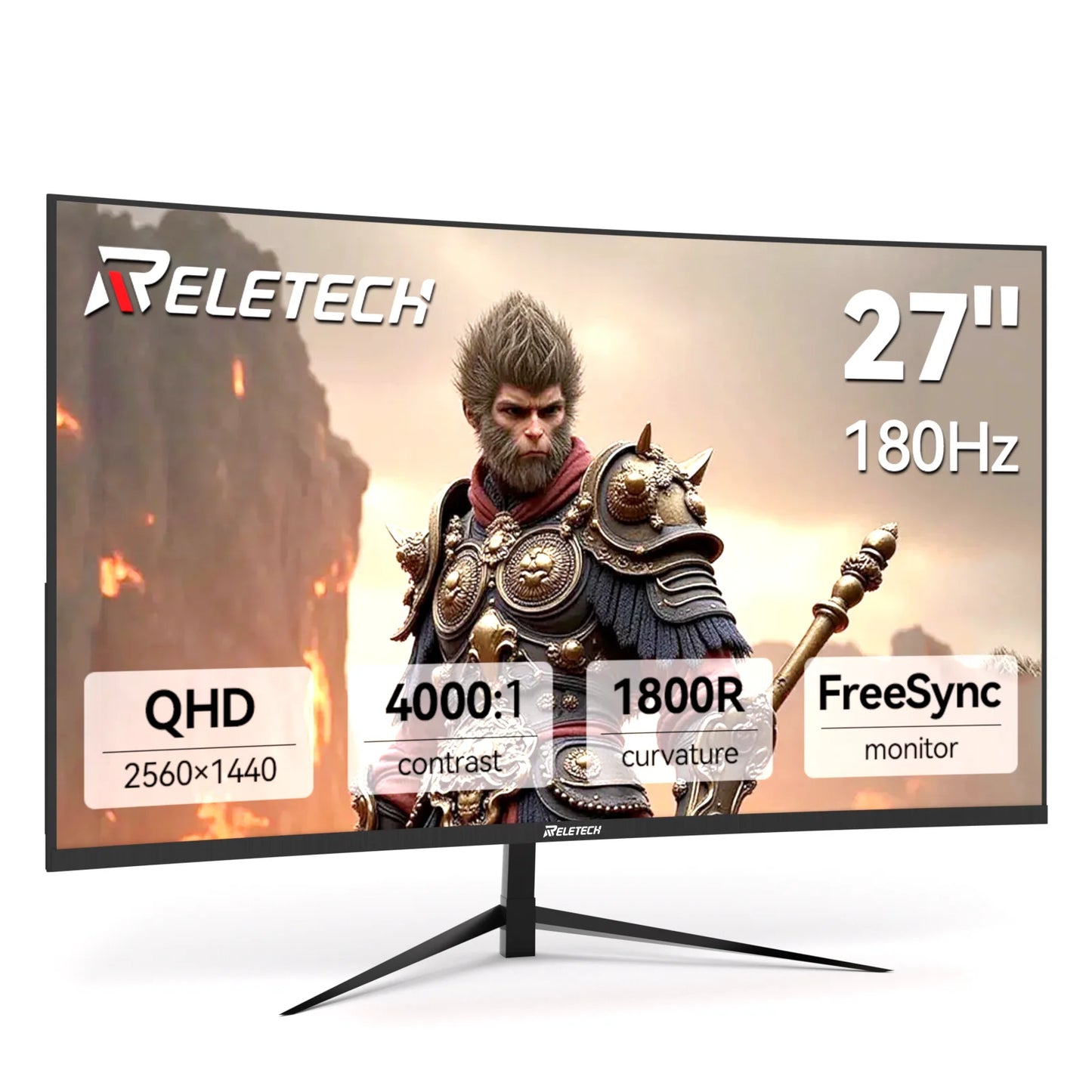 Reletech G27X Flex Pro Monitor 27" Gaming Curved 2560x1440 QHD 180Hz HDMI x2 DP x2 1800R 72% sRGB Adaptive Sync
