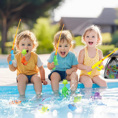 Kids Fishing Toy Set Play Water Toys for Baby Magnetic Rod and Fish with Inflatable Pool Outdoor Sport Puzzle Toys for Children