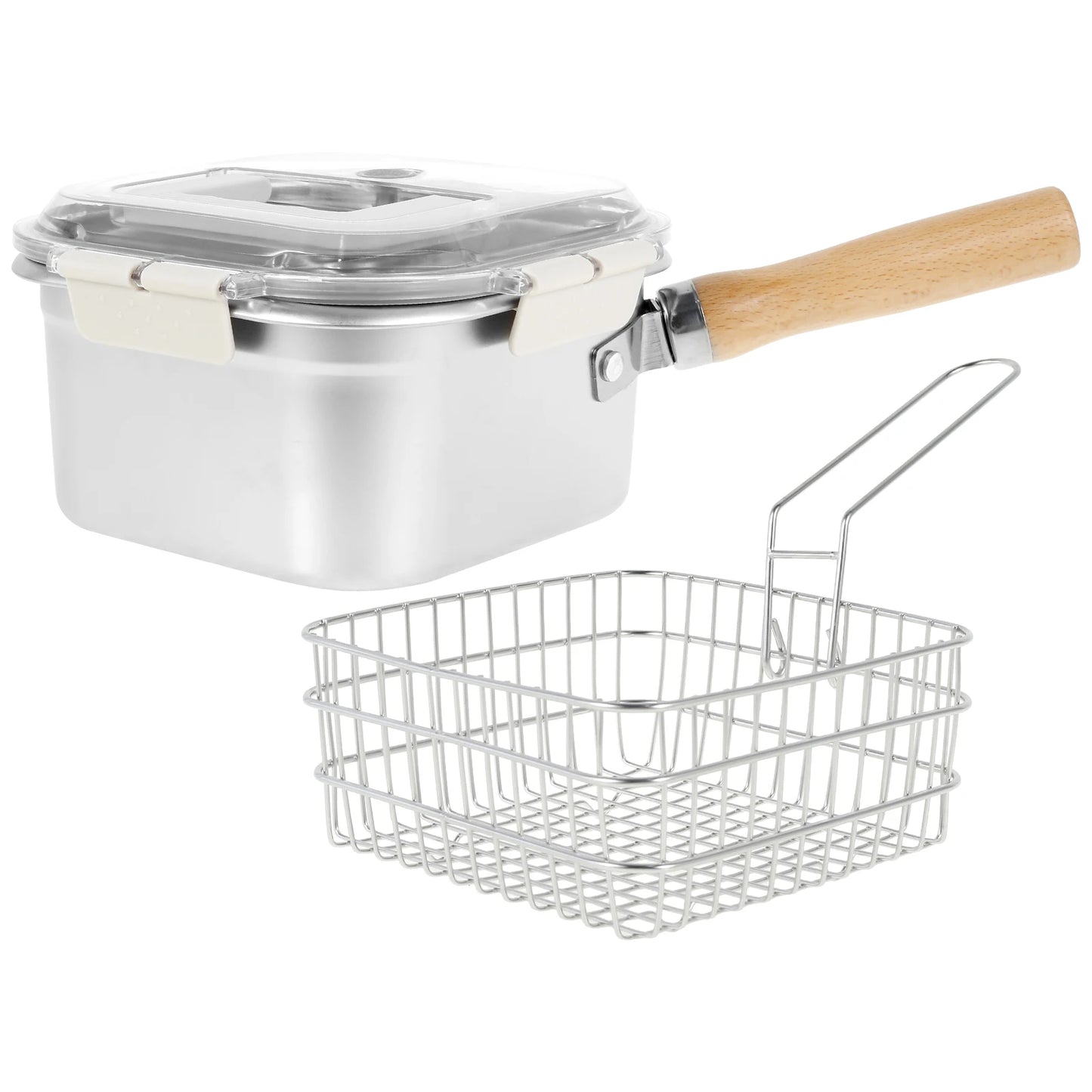Stainless Steel Deep Fryer Pot set with Basket and Fried Mesh and Steam Rack Square Deep Frying Pot Multifunctional Cooking Pan