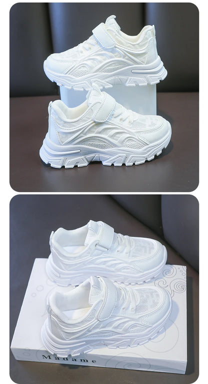 Kids Sports Shoes Breathable Comfortable Students White Shoes School Trendy 2025 New Children Running Shoes Thick Soft Sole