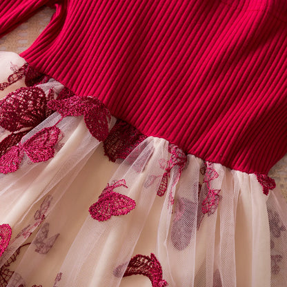 Elegant New Girl Embroidery Flower Girl Dresses for Wedding Autumn Winter Long Sleeve Princess Birthday Party Clothing 3-8Yrs