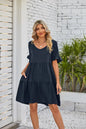 Women Clothes Summer Ruffle V Neck Short Sleeve Solid Cotton Beach Midi Dress Trendy Loose Simple Elegant Party Dresses Vestidos