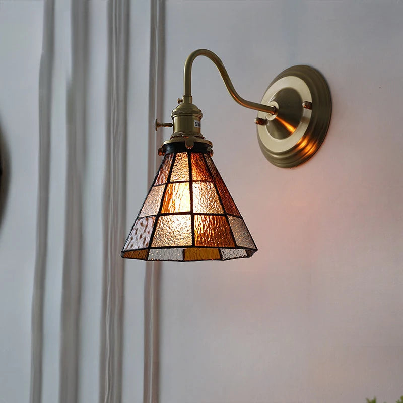 Bedroom headboard Tiffany living room background wall light light luxury Nordic American retro corridor corridor all copper wall