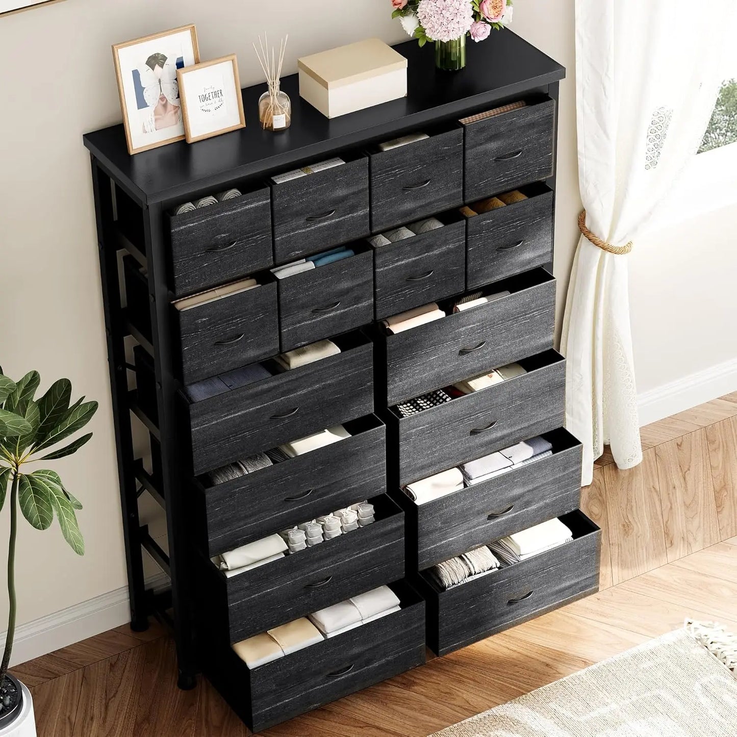 Dresser for Bedroom with 16 Drawer, Dressers & Chests of Drawers, Tall Dresser for Bedroom, Dresser Organizer with Fabric Bins