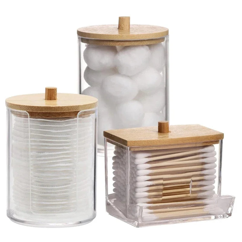 Bathroom Organizer Accessories Set Holder Storage with Clear Plastic Lids, Cotton Ball/Swabs Dispenser, Organizer Jar