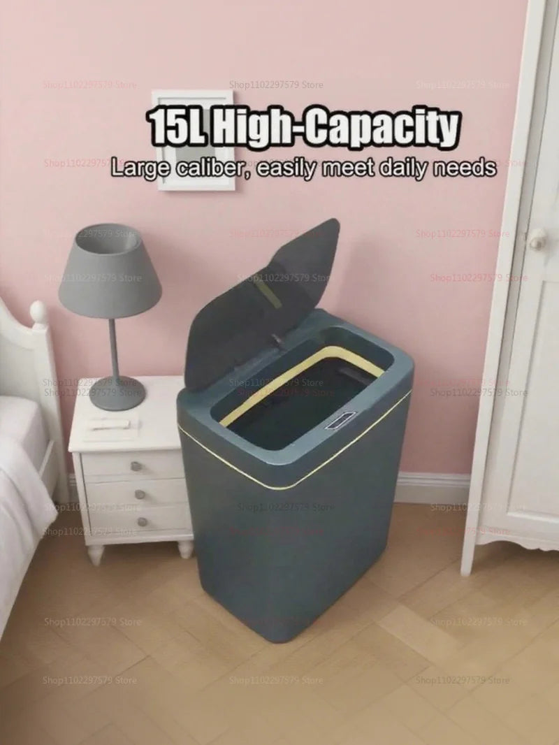 15L Non Contact Smart Sensor Trash Can Automatic Bagging Electric Bathroom Trash Bin Wireless White Smart Home Kitchen Disposal