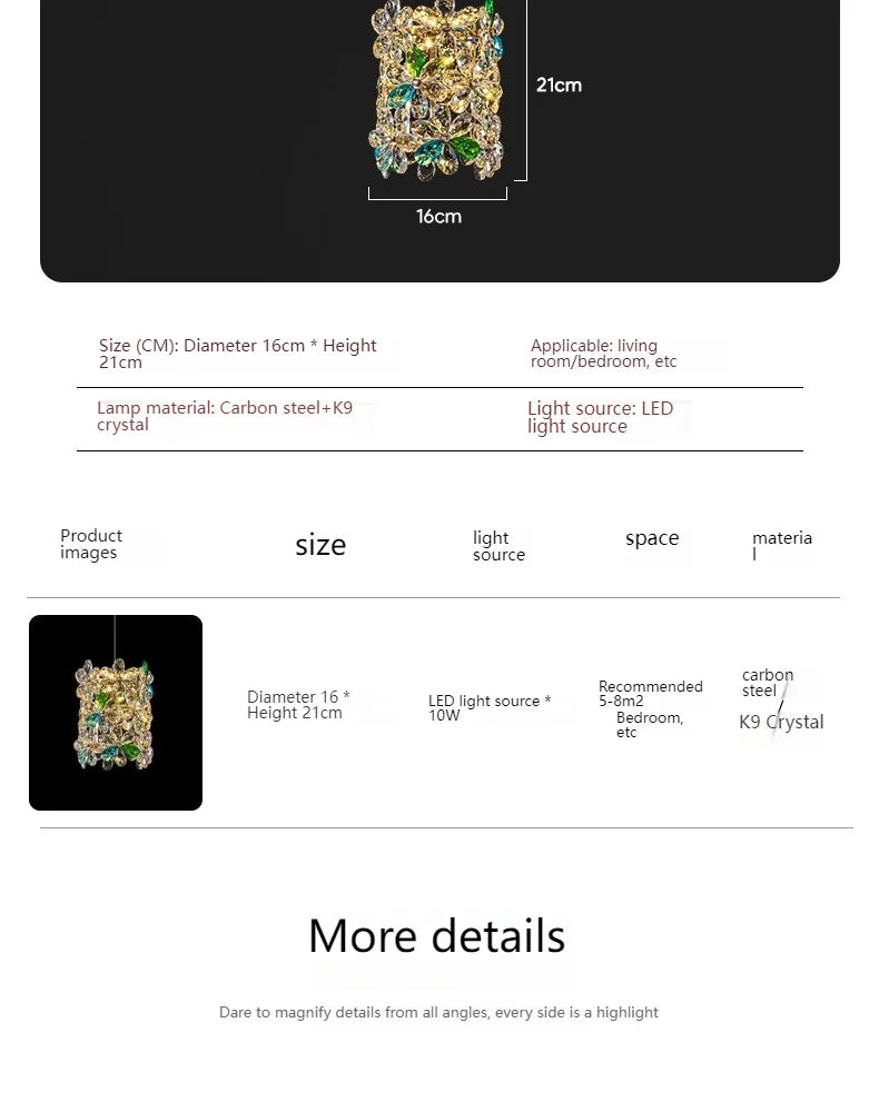 Bedroom Bedside Lamp Crystal Small Chandelier French Flower Light Luxury Entrance Cabinet Restaurant Cloakroom Hanging Line Lamp