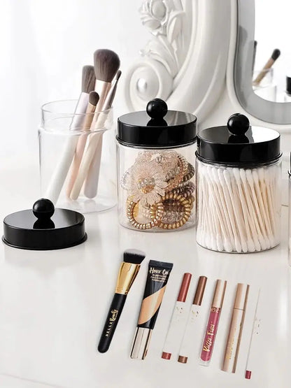 Bathroom Vanity Storage Organizer Set -- Farmhouse Decor Qtip Holder for Cotton Swabs,Makeup Sponges,Flossers,Paper Clips