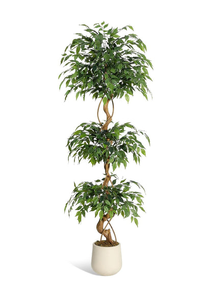 Ficus Tree Artificial, 4FT/5FT/6FT Artificial Plants Indoor in Sturdy White Pot,Indoor Faux Green Tree for Home Decor Indoor