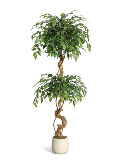 Ficus Tree Artificial, 4FT/5FT/6FT Artificial Plants Indoor in Sturdy White Pot,Indoor Faux Green Tree for Home Decor Indoor