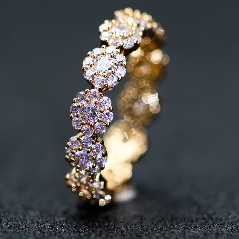 Luxury Female Charm White Zircon Ring Yellow Gold Color Rings For Women Crystal Stone Engagemen Jewelry