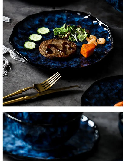 Creative Kiln-Change Bowl and Plate Tableware Home Retro Ceramic Tableware Hotel Dish Plate Rice Bowl Set Home Fish Plate