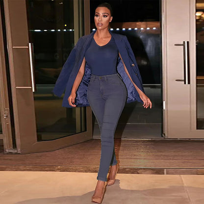 2023 New Stretch Skinny Denim Women's Jeans Mid Waist Pants Blue Retro Washed Elastic Slim Pencil Trousers